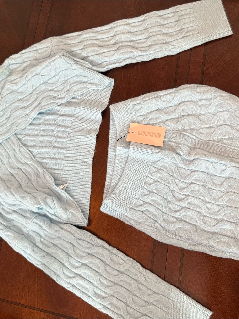 MISSGUIDED Light Blue Cable Knit Women's Sweater Set